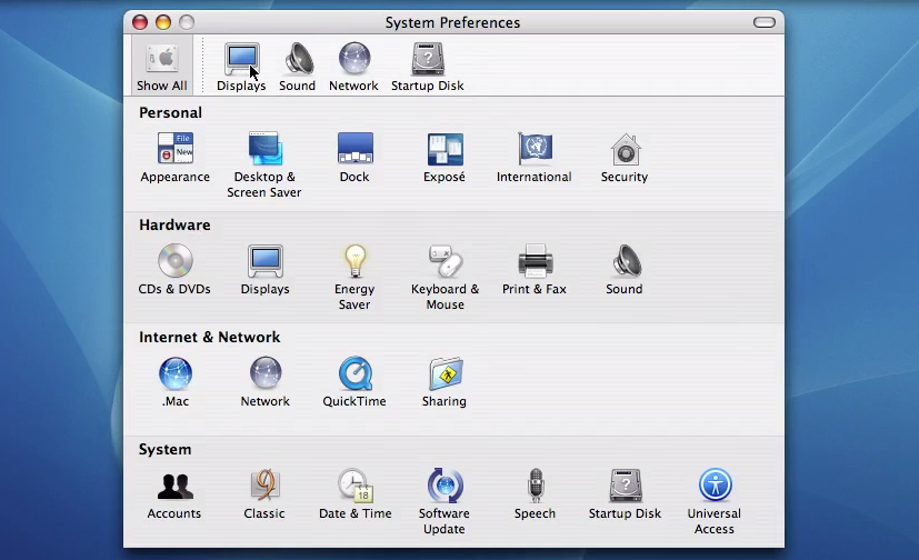 Mac OS X 10.3 Panther System Preferences (2003)